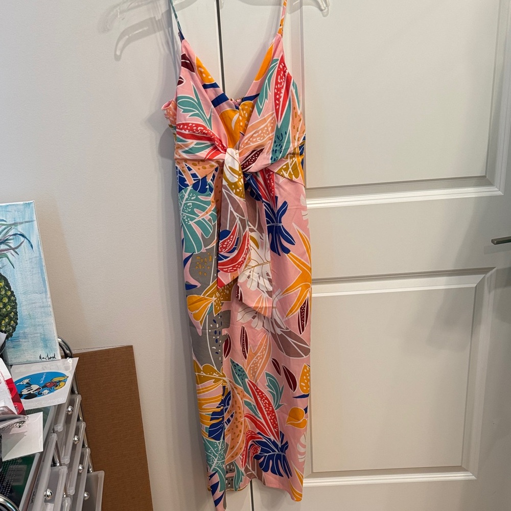 fab'rik Colorful Leaf Print Midi Dress